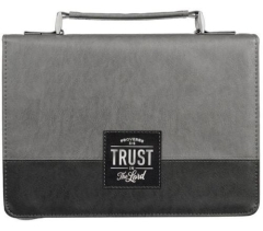 Bible Cover, Trust In The Lord, Faux Leather, Gray and Black, Large