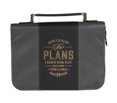 Bible Cover, I Know the Plans, Imitation Leather, Black and Gray, Large