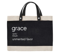 TOTE BAG BURLAP BLACK GRACE