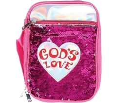 Bible Cover, Gods Love, Canvas, Pink with Sequins, Large