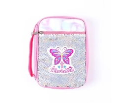 Bible Cover, Cherished, Canvas, Pink with Sequins and Butterfly, Medium