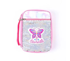 Bible Cover, Cherished, Canvas, Pink with Sequins and Butterfly, Large