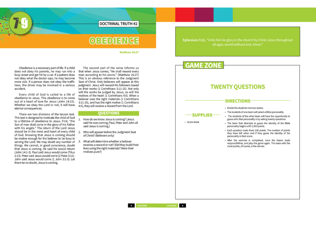 Bible Challenge 7th–9th grade sample pages