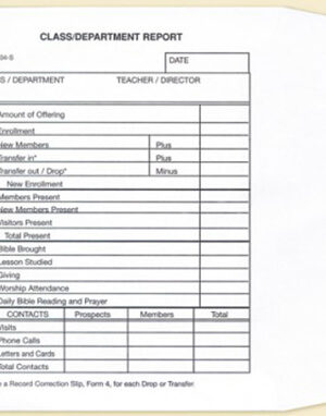 Sunday School Class Report Envelope