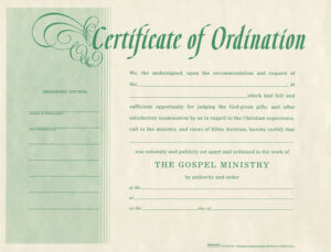 Certificate of Ordination for Minister