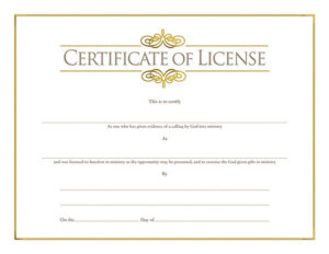 License for Minister Certificate