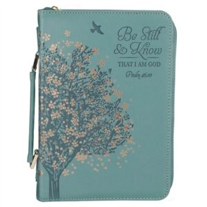 BIBLE COVER, BE STILL AND KNOW, FAUX LEATHER, TEAL, MEDIUM