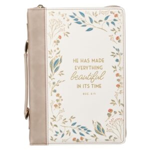 Bible Cover, He Has Made Everything Beautiful, White and Cream, Large