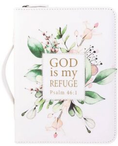 Bible Cover, God Is My Refuge, Faux Leather, White, XXL