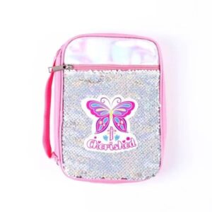 Bible Cover, Cherished, Canvas, Pink with Sequins and Butterfly, Medium