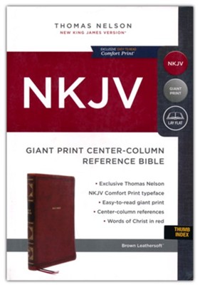 NKJV, Center Column Reference Bible, Leathersoft, Brown, Giant Print, Indexed
