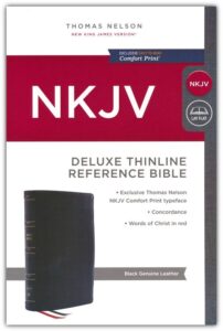 NKJV, Thinline Reference Bible, Genuine Leather, Black, Comfort Print