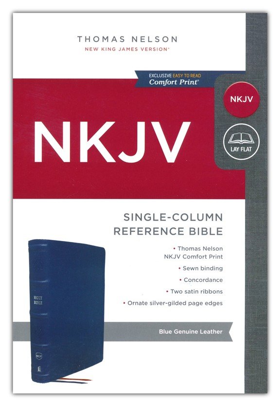 NKJV, Reference Bible, Single Column, Comfort Print, Genuine Leather, Blue