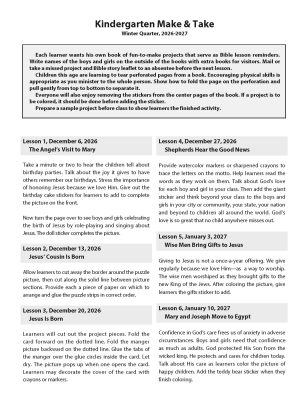 Sunday School, Bible Basics, Kindergarten Make & Take, Winter 2026-27
