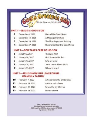 Sunday School, Bible Basics, Beginner Learner’s Manual, Winter 2026-27