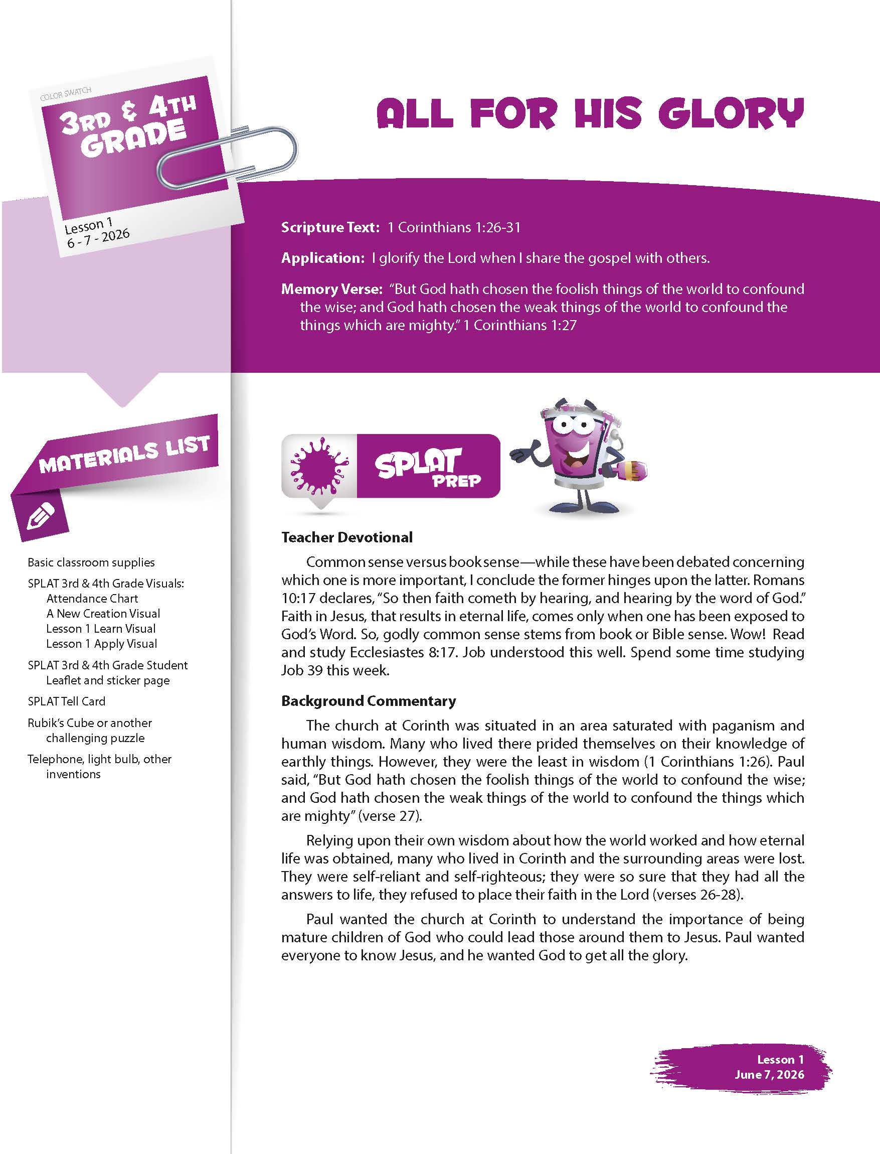 Sunday School, SPLAT 3rd & 4th Grade Teacher Leaflets, Summer 2026 - Image 2