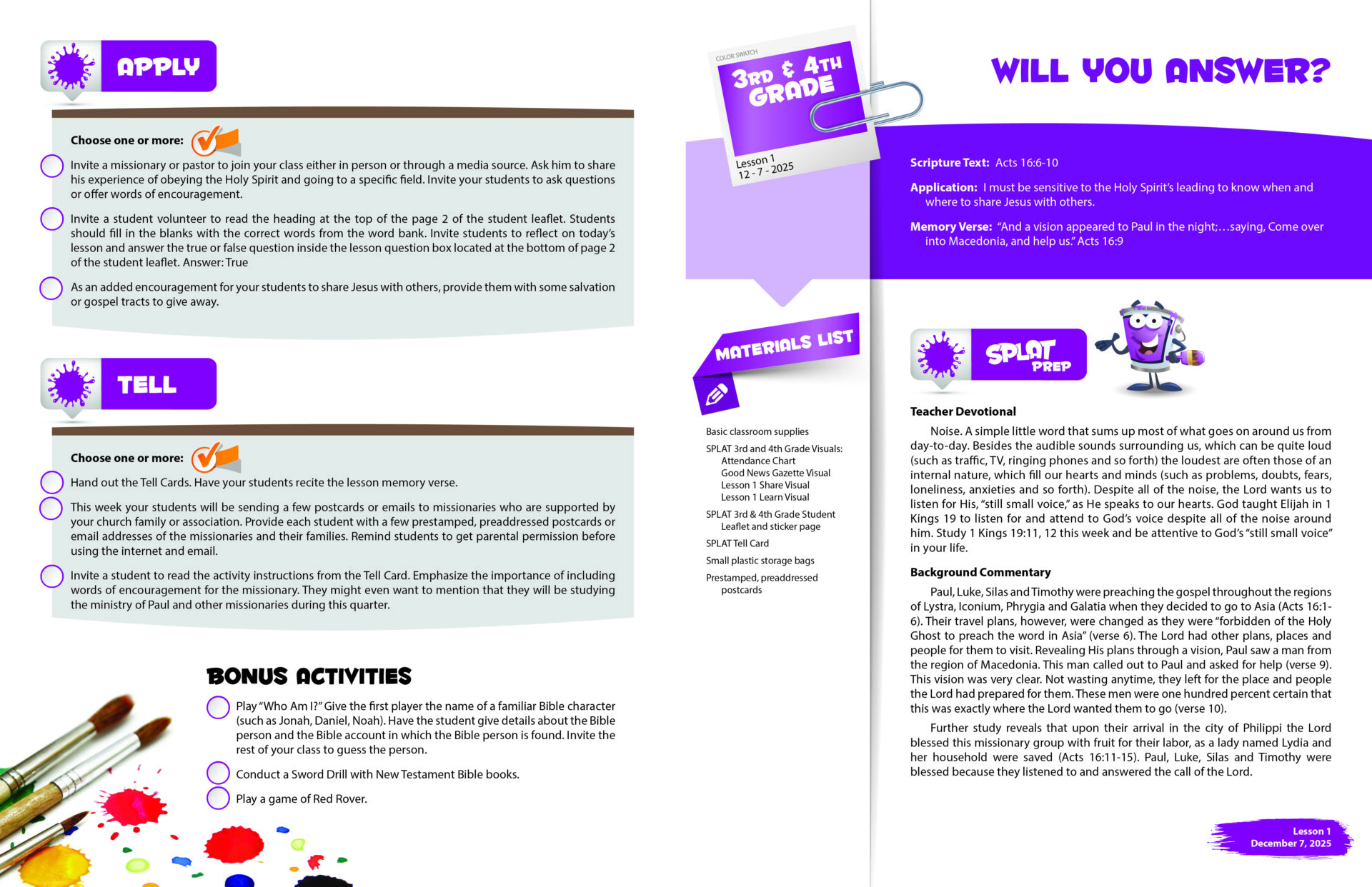 Sunday School SPLAT 3rd & 4th GRADE TEACHER LEAFLETS, Winter 2025-2026 - Image 2