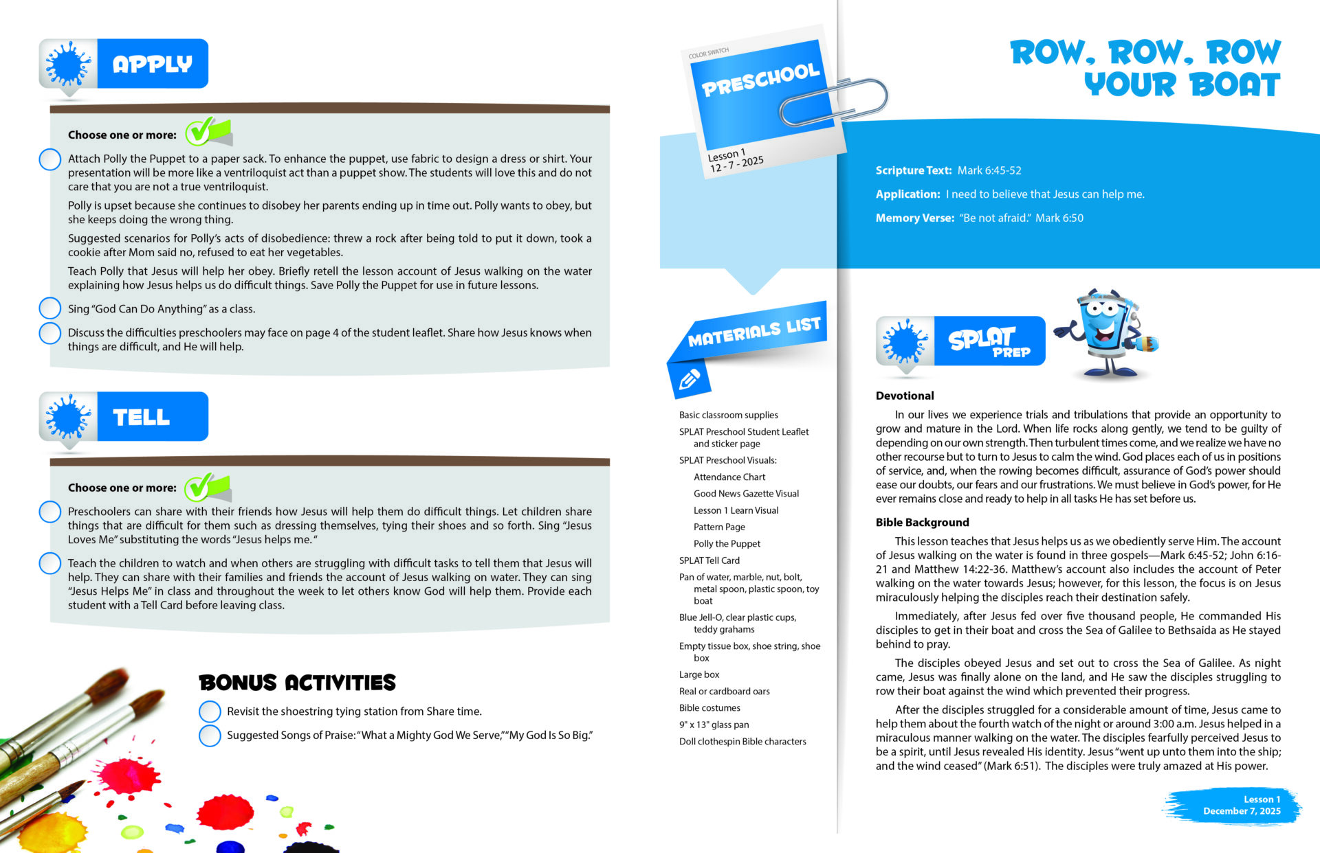 Sunday School SPLAT PRESCHOOL TEACHER LEAFLETS, Winter 2025-2026 - Image 2