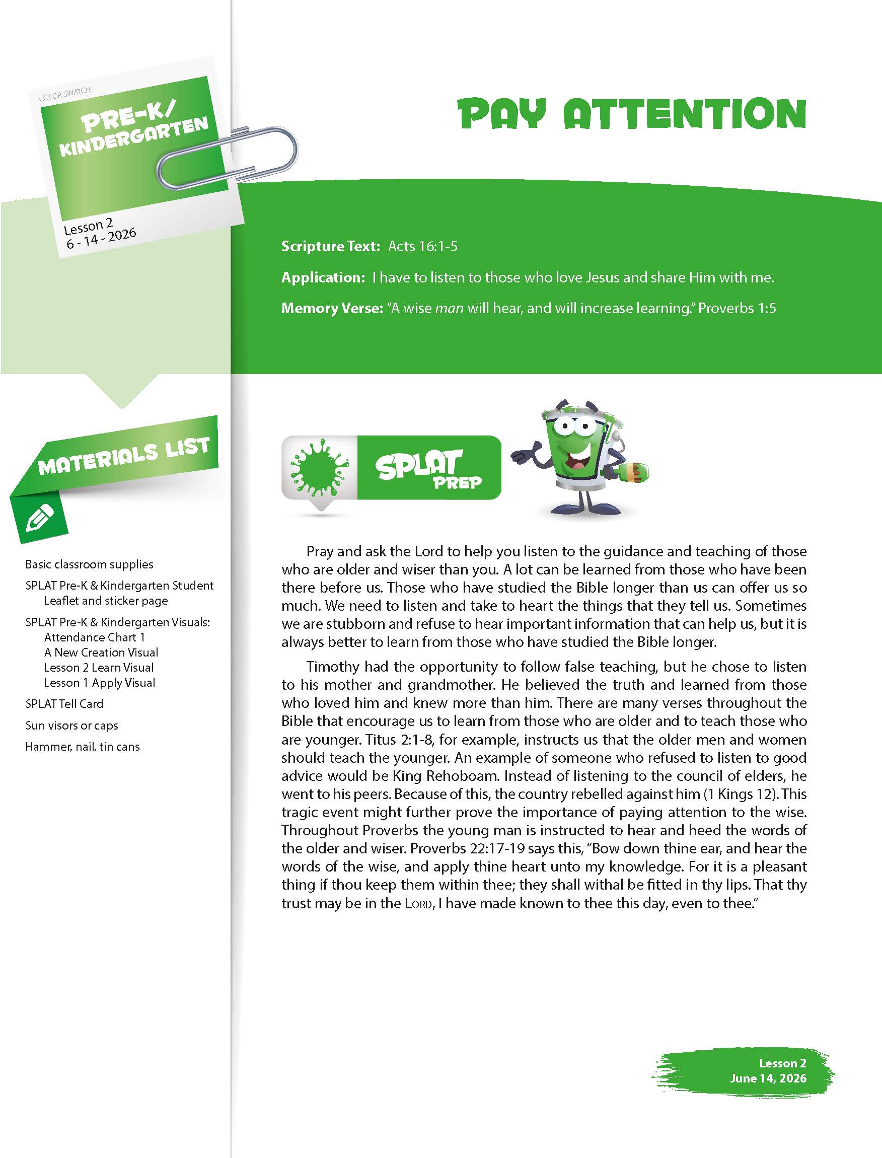 Sunday School SPLAT Pre-K/Kindergarten Teacher Leaflets, Summer 2026 - Image 3