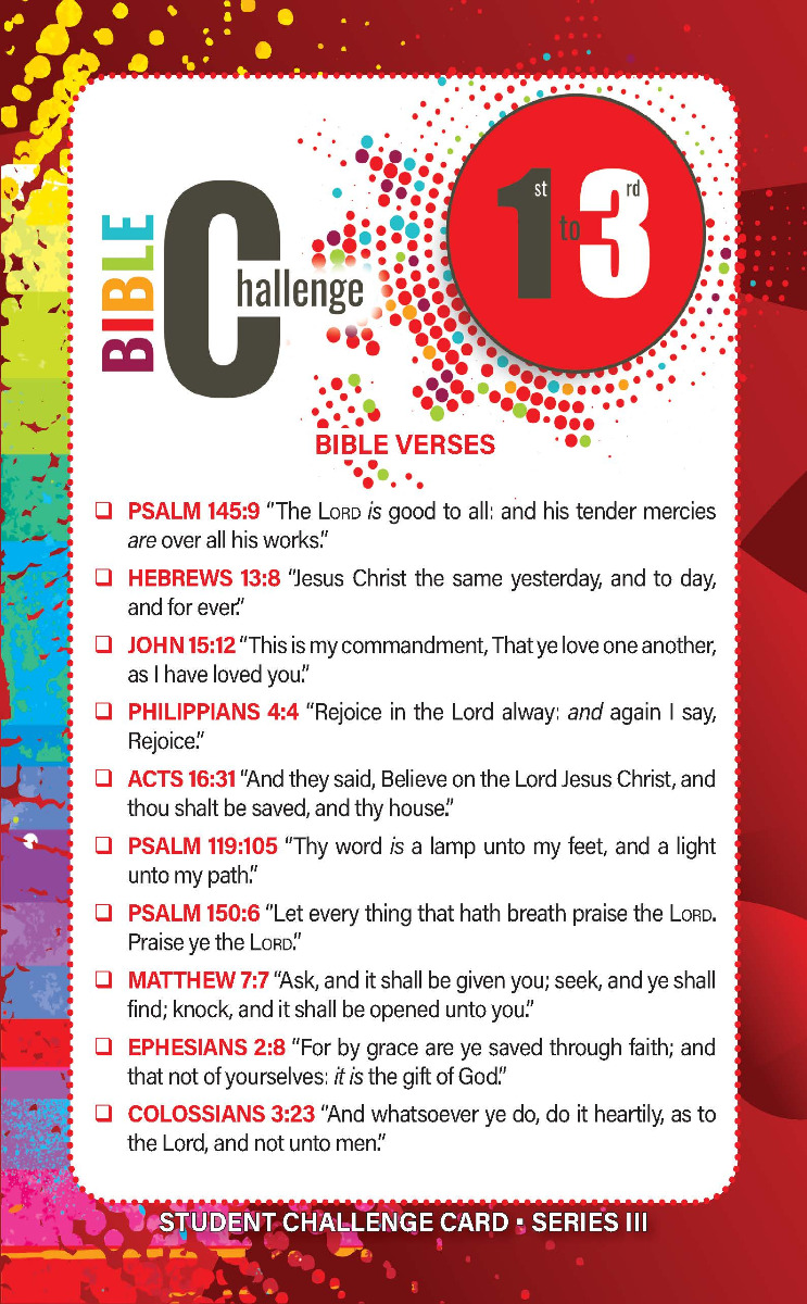 Bible Challenge 1st-3rd Grade STUDENT CHALLENGE CARD, Series III