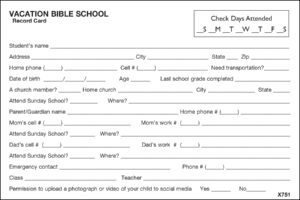 VBS RECORD CARDS