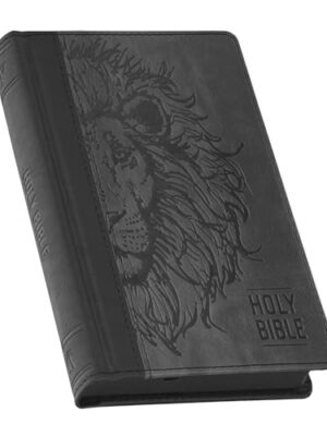 KJV, Compact Holy Bible, Vegan Leather, Black and Gray with Lion Imprint