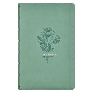 KJV, Standard Size Holy Bible, Faux Leather, Teal Floral, Indexed, Giant Print