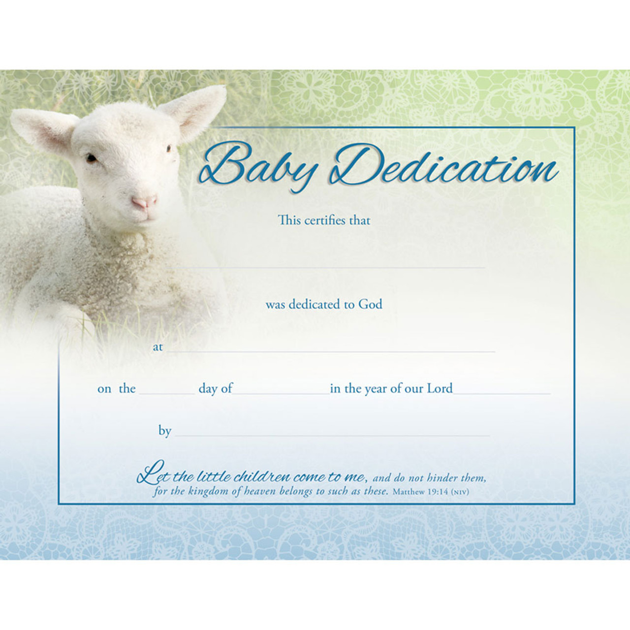 BABY DEDICATION CERTIFICATE, FULL COLOR, BABY LAMB