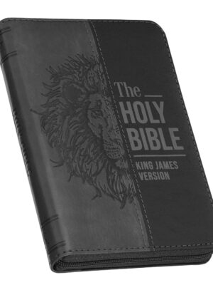 KJV, Pocket Bible, Faux Leather, Gray with Lion, Zippered