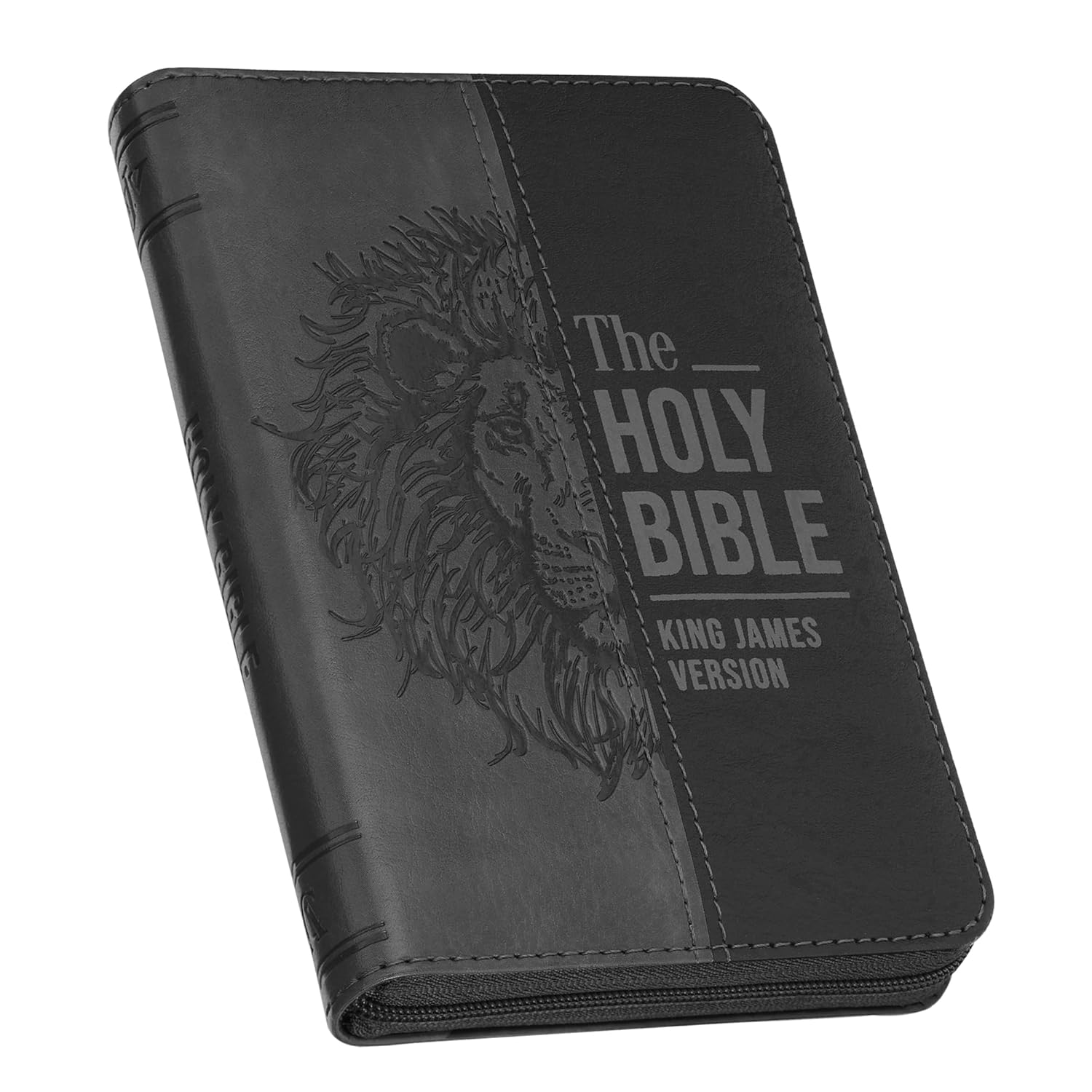 KJV, Pocket Bible, Faux Leather, Gray with Lion, Zippered