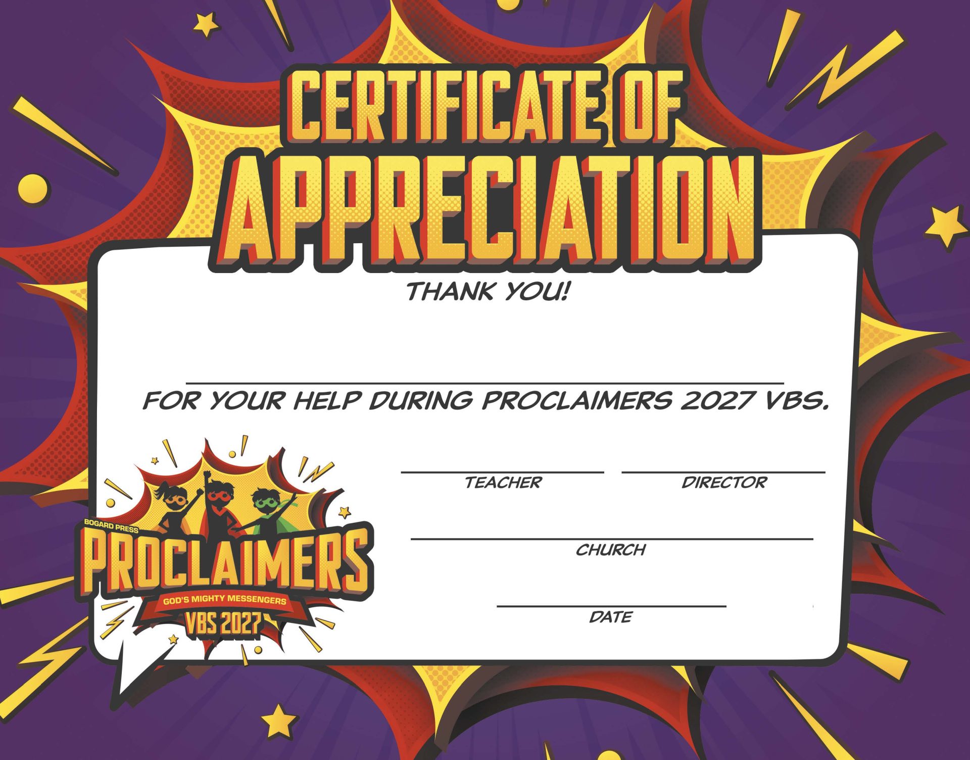 VBS APPRECIATION CERTIFICATE 2027