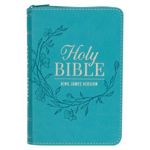 KJV, Mini Pocket Holy Bible, Vegan Leather, Aqua, Zippered