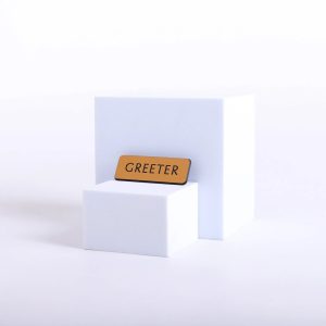 GREETER BADGE, GOLD, SECURE PIN BACK