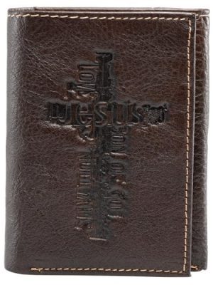 Names of Jesus Classic Brown Full Grain Leather Trifold Wallet