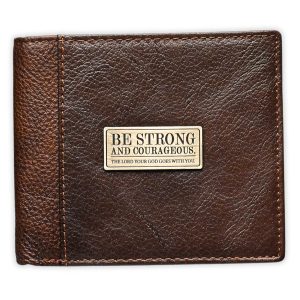 Wallet Leather Brown Be Strong & Courageous Badge